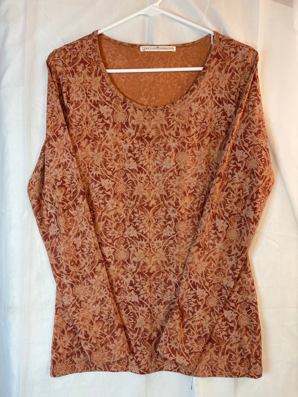 Peruvian Connection Long Sleeve Scoop Neck Blouse Size Small